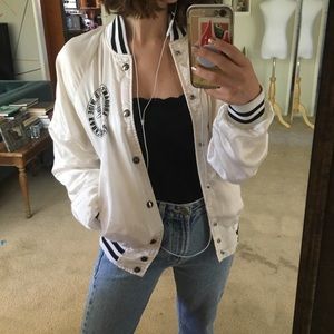 White Satin Bomber Jacket Silk Vintage